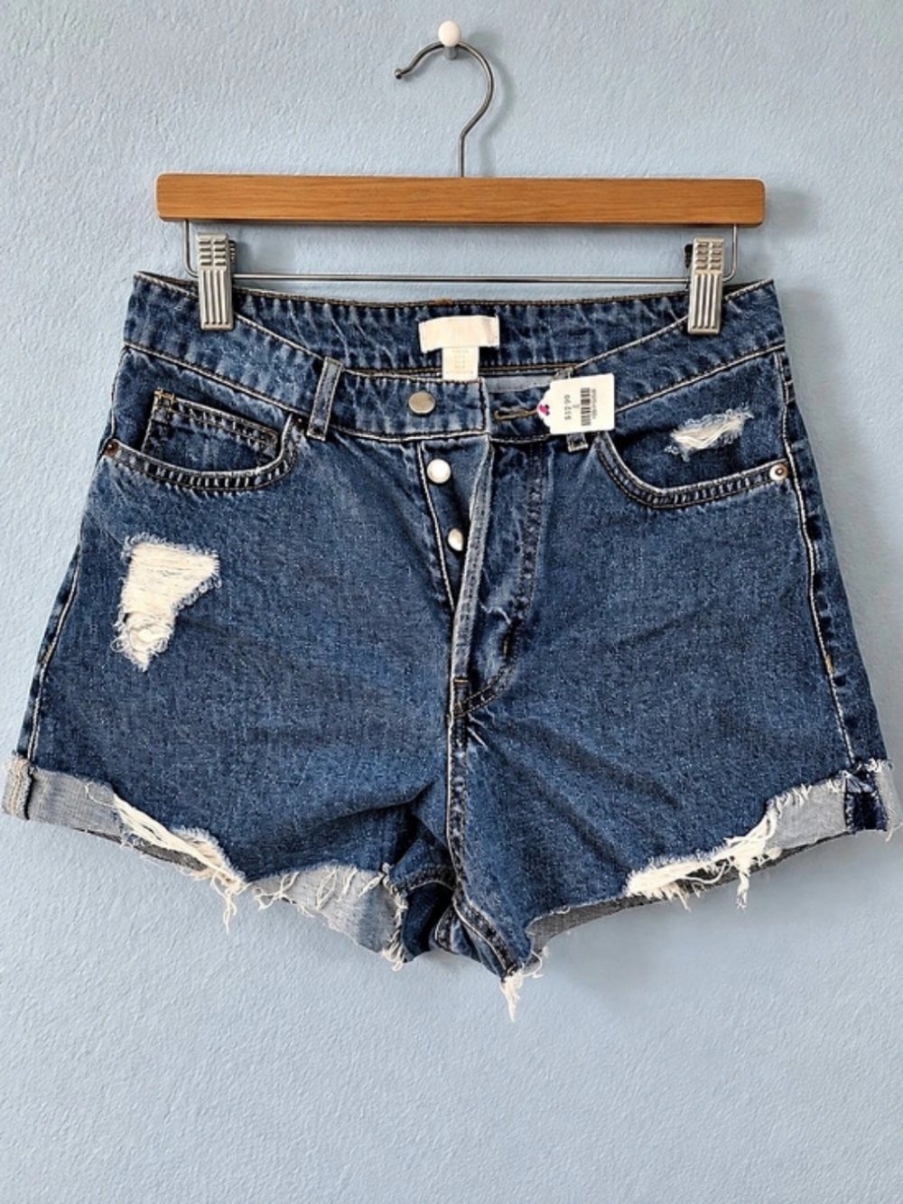 H&M Distressed Denim Jean Shorts in Blue Size 6